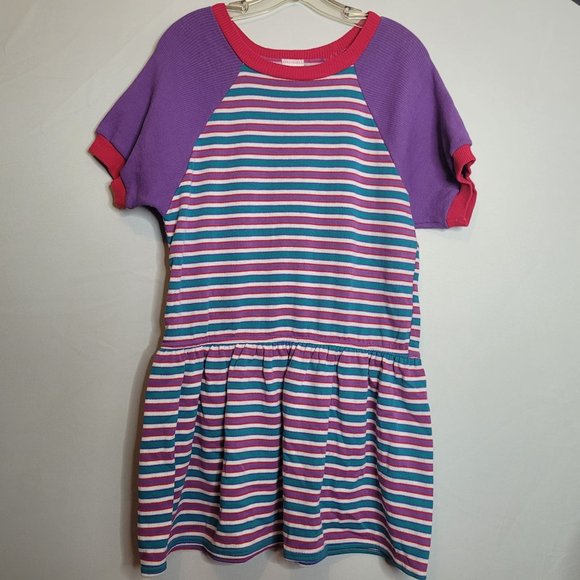 Vintage Girls Dress KLL Pink Purple Stripe Acrylic Pullover Drop Waist Size 16.5 - Picture 1 of 7
